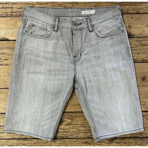 All Saints Men’s Size 30 Light Gray Distressed Denim Shorts - Picture 1 of 11